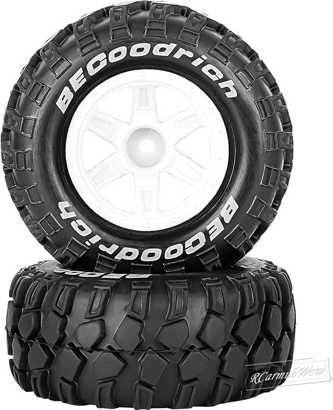 RC Wheels and Tires Off-Road Buggy Tires for 1/12 1/14 1/16 RC Off Road Monster Truck E-REVO Summit REDCAT HPI SAVAGEGT-2XS Volcano-16,1/12 1/14 1/16 Wheels Tires Set Pre-glued,White