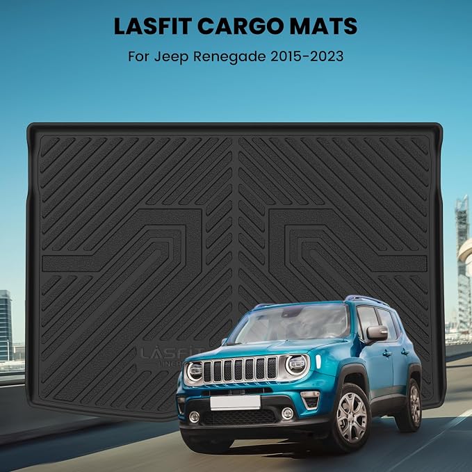 LASFIT Trunk Mat for Jeep Renegade 2015-2023, All Weather TPE Custom Fit Accessories Cargo Mat Liner Trunk Liner, Black