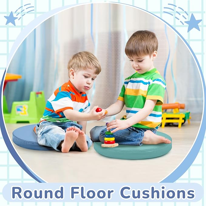 Juexica 8 Pcs Extra Thick Flexible Seating Floor Cushion Assorted Colored Floor Pillow Classroom Seat Cushion Soft Classroom Seating for Kid Learning(Blue Series,13.8 x 13.8 x 2 Inch,Round)