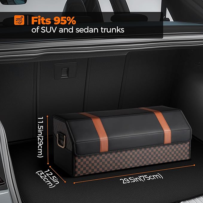 Fyzeoty Car Organizers and Storage - Trunk Organizer for Suv Car,Car Trunk Leather Storage Box,Extra Large,Magnetic Lid,Collapsible and Adjustable