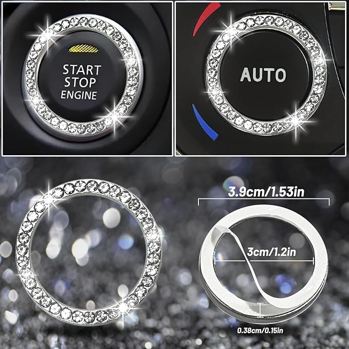 NBTEPEM 8 pcs Bling Car Accessories Set for Women, Steering Wheel Cover, Sparkly Seat Belt Covers, Bling Gear Shift Cover, Universal Fit Most Cars (Silver Diamond)