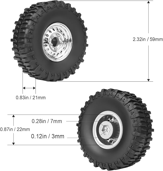 HobbyPark 1.0 Beadlock Wheels and Tires Negative Offset Stamped Steel 1.0" Wheels 1.0 Beadlocks for 1/24 1/18 RC Crawler TRX4M SCX24 FCX24 Upgrades Parts Soft Rubber Good Grip (w/59x21mm Tires)