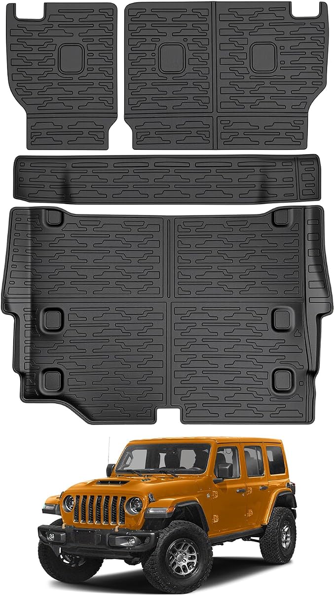 Cargo Liners for 2021-2025 Jeep Wrangler JL Unlimited 4XE 4 Door,Trunk Mat with Seat Back Cover Accessories All Weather Rear Cargo Mat Backrest Protector for 4XE (Not for 4X4 Gas Type)