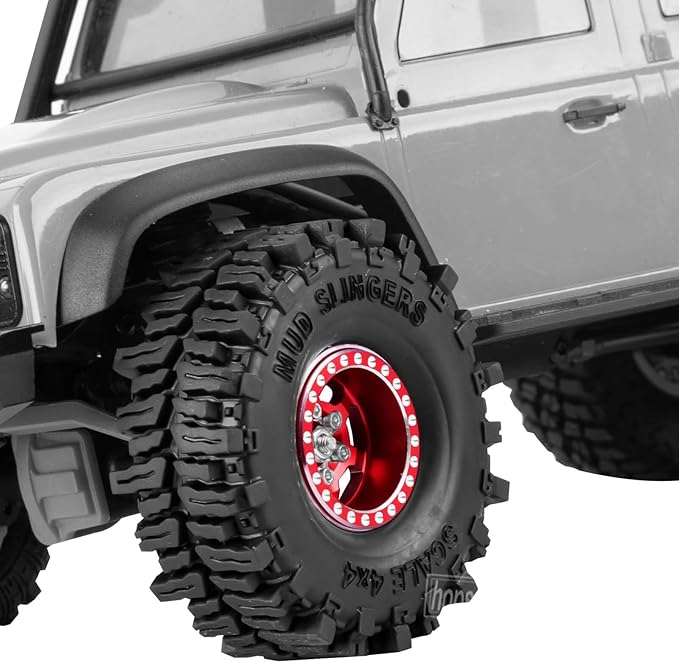 RC 1.0 Beadlock Truck Tires for 1/18 1/24 Trx4m SCX24 RC Crawler,RC Wheels Tires.Aluminum 1.0‘’ Beadlock Wheel Rim&1.0in Tires Tyres.Red(4PCS)