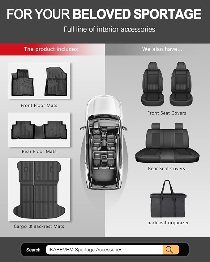 Floor Mats for 2023-2025 2026 Kia Sportage Gas Cargo Mat with Backrest Mat - All Weather Floor Liners Cargo Liner with Seat Back Protector Full Set for Sportage Accessories (Not for Hybrid)