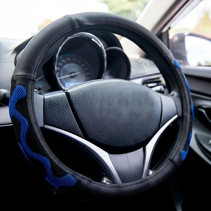 DaisyInner 17.5-18 Inch Truck Steering Wheel Cover Leather Wheel Semi-Truck Comfy Grip Cover with 3D Honeycomb Anti-Slip Design Car Accessory, Fits RV, Big Rig and Classic Car(Blue, Classic Style)