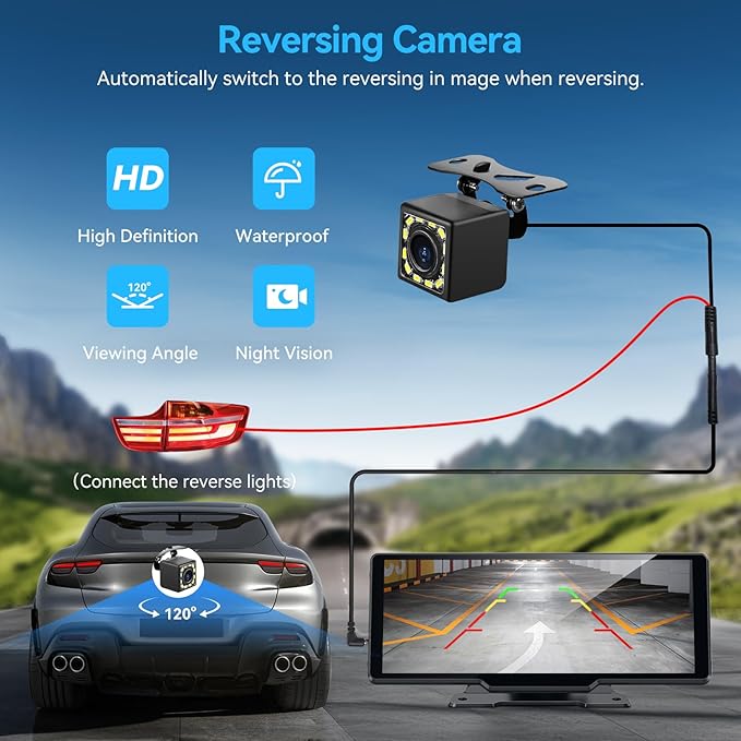 Portable Carplay Screen for Car, 10" Wireless Carplay Car Stereo & Android Auto, OTA Updates, Car Play Touchscreen with 1080P Backup Camera,GPS Navigation,Voice Control,5.0 Bluetooth (10inch)