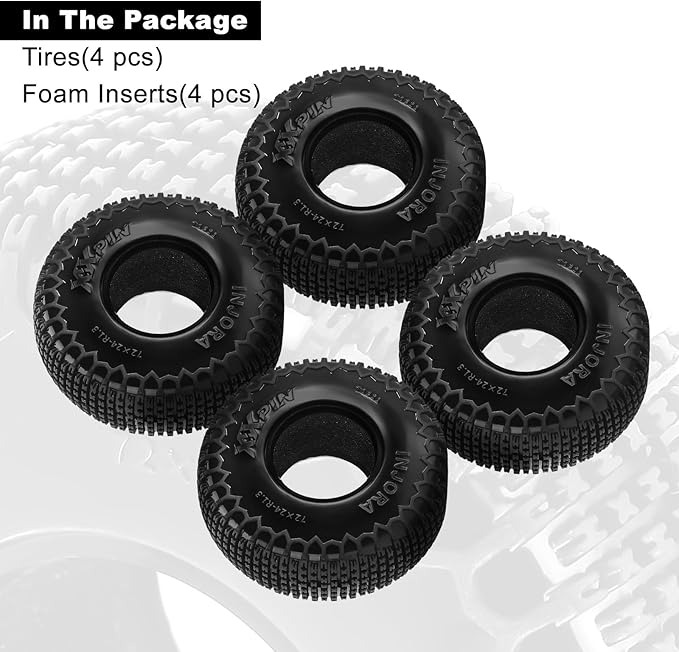INJORA 1.3" XHX Pin Tires for TRX4M SCX24, 72 * 24mm, S5 Compound, 4PCs(T1321)