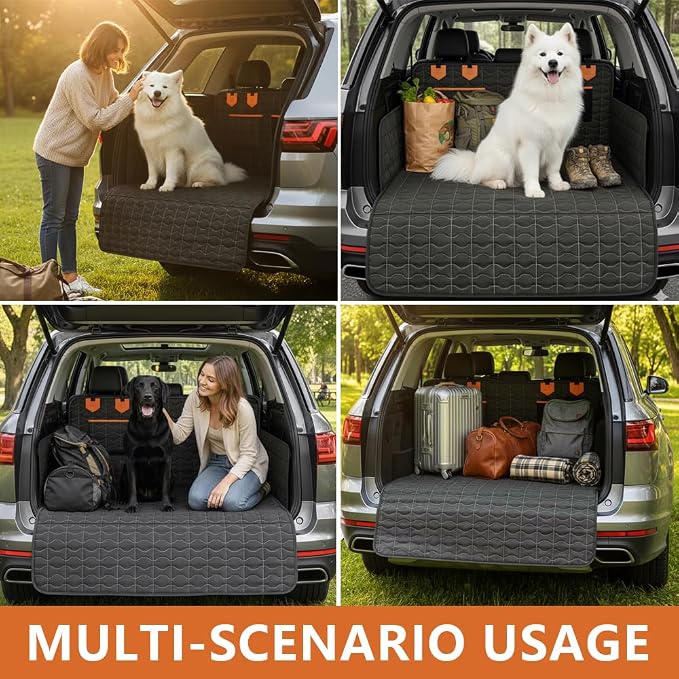 IJVAE SUV Cargo Liner for Dogs, Waterproof Dog Trunk Cover with Bumper Flap Protector, Pet Cargo Mat for SUVs Sedans Vans, Non-Slip Scratchproof Dog Seat Cover,Large Size Universal Fit, Black