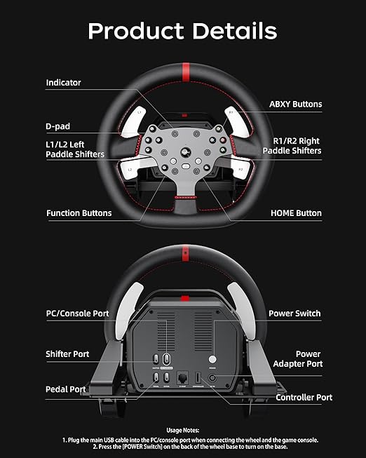 PXN V10 Ultra Direct Drive Gaming Steering Wheel for PC, PS4, Xbox – 3.2Nm Force Feedback, Servo Motor, 4 Paddle Shifters, Hall Pedals – Sim Racing Wheel for Driving Simulators and Racing Games