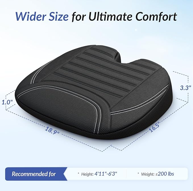 ZIKEE Wedge Car Seat Cushion for Tailbone Pain Relief & Better Visibility, Ergonomic Memory Foam Seat Cushion for Car with Breathable Channel Design, Fits Car, SUV, Truck, Non-Slip Mesh Cover