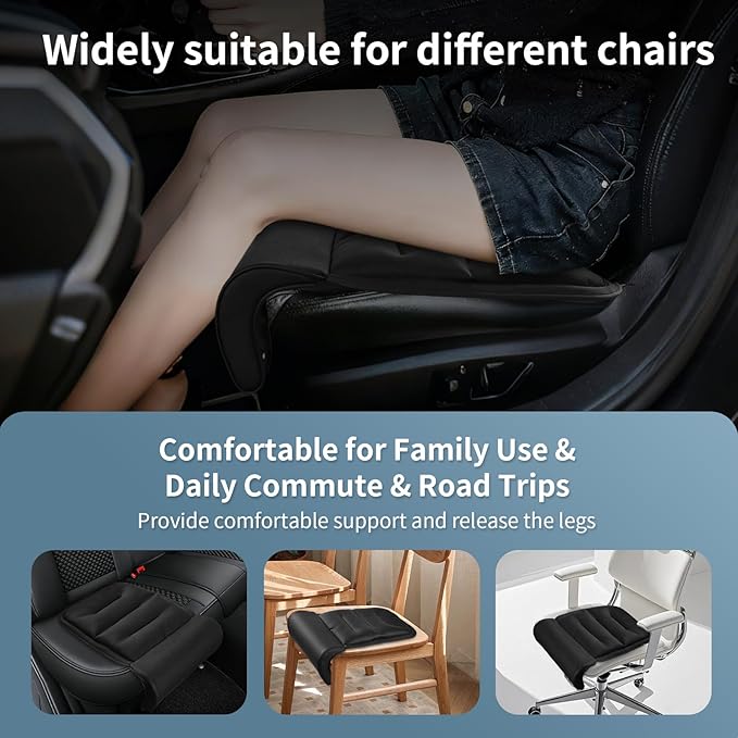 Car Seat Leg Rest Extender with Memory Foam Cushion and Soft Leather Cover - Universal Car & Home Seat Footrest Support for Extended Comfort During Long Trips, Travel, or Relaxation, Black