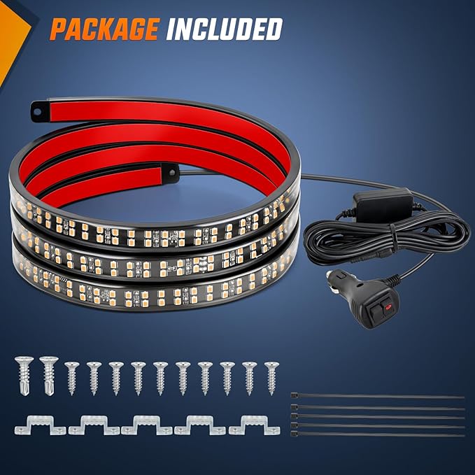 Nilight 60 Inch Truck Tailgate Strobe Light Strip Tail Emergency Bar Rear Window Warning Lamp Ultra-Bright Double Row 360 LED for Pickup Trailers Construction Vehicles Car SUV, Amber