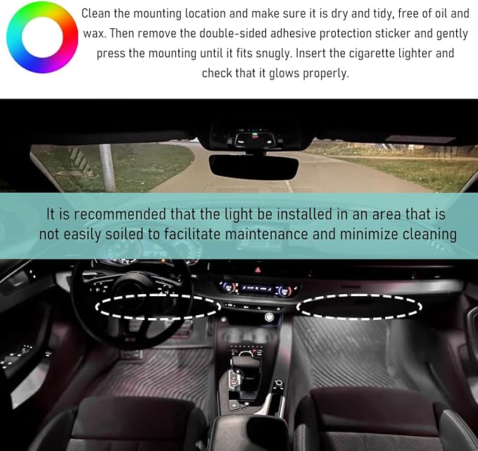 Yourkar Car LED Strip Light, 24 LED Interior Under Dash Atmosphere Lights with Cigarette Lighter, Vehicle Decor Lamp Ambient Night Light Strip Lighting, Universal Car Accessories (White)