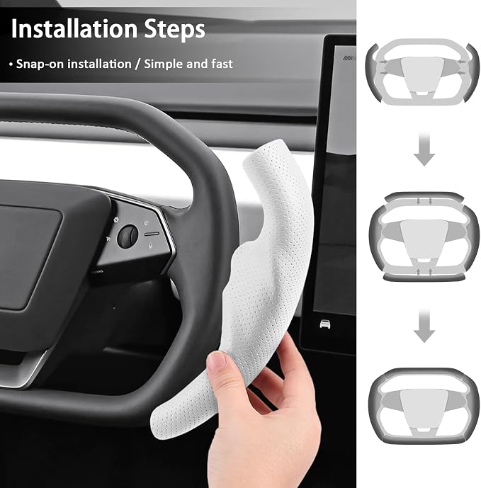 Steering Wheel Cover for Cybertruck 2023-Present Leather Steering Wheel Cover for Tesla Cyber Truck Car Steering Wheel Accessories (Perforated White)