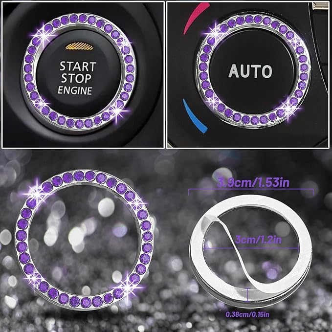 NBTEPEM 8 pcs Bling Car Accessories Set for Women, Steering Wheel Cover, Sparkly Seat Belt Covers, Bling Gear Shift Cover, Universal Fit Most Cars (Purple Violet Diamond)