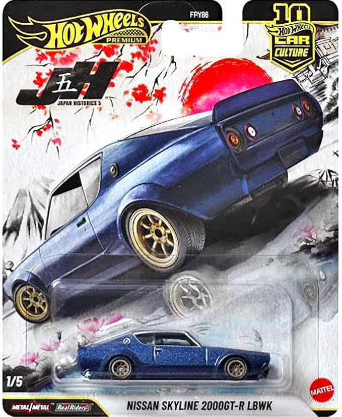 Hot Wheels Japan Historics 5 Premium Car Collection, 5-Pack Diecast Set with Nissan Skyline, Toyota Trueno, Celica, Datsun 620, Honda CRX, Car Culture Series FPY86-961P