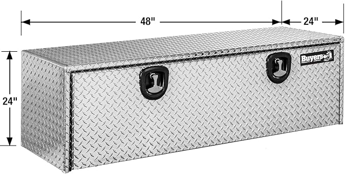 Buyers Products 1705140 Diamond Tread Aluminum Underbody Truck Tool Box, 24 x 24 x 48, Made in USA, .100 in. Thick, Corrosion Resistant, Locking Compression Latch, Secure Storage for Work Trucks
