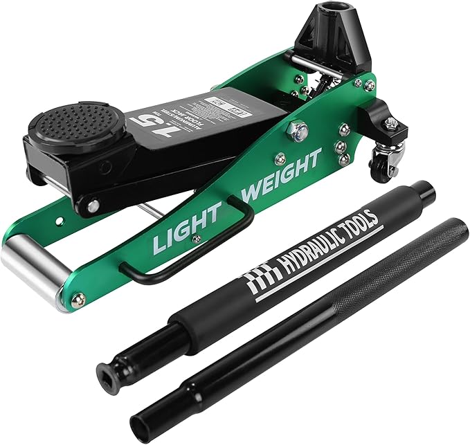 Floor Jack 1.5 Ton Hydraulic Low Profile Aluminum and Steel Car Jack, Lightweight Service Jack with Quick Lift Dual Pump, 3,000 lb Capacity, Lift Range 3.3"-14",Green