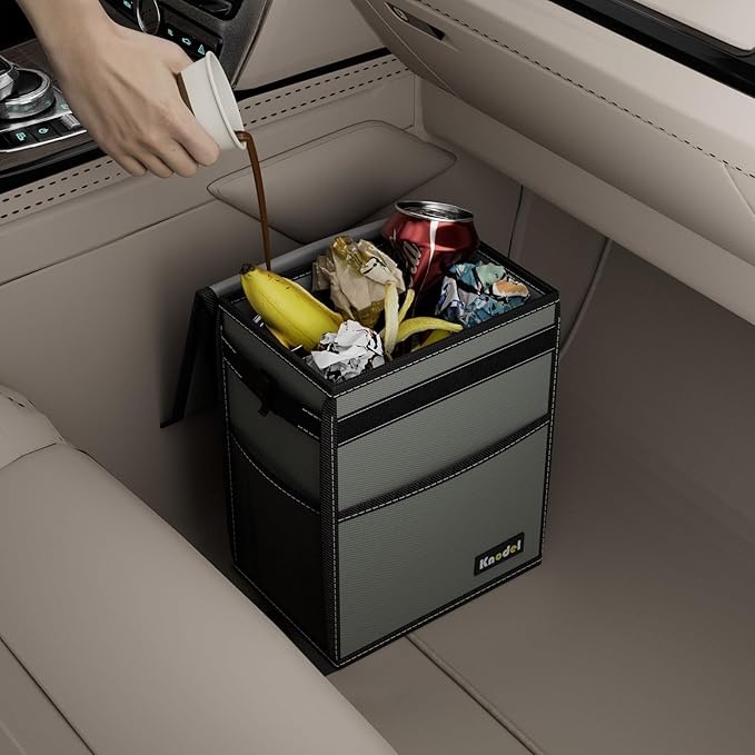 K KNODEL Car Trash Can, Waterproof Garbage Can, Trash Bag with Lid, Leak-Proof Car Bin, Trash Hanging Bag for SUV (Medium, Gray) (Pack of 2)