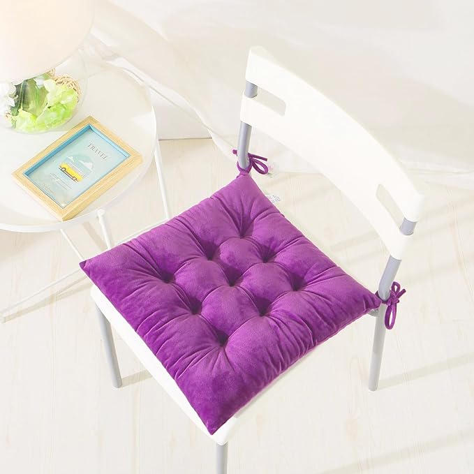 Set of 2 Chair Cushions for Dining Chairs with Ties, Indoor Non-Slip Kitchen Chair Pad and Dining Room Seat Cushion Mat for Office Living Room Outdoor 15.5" - Purple