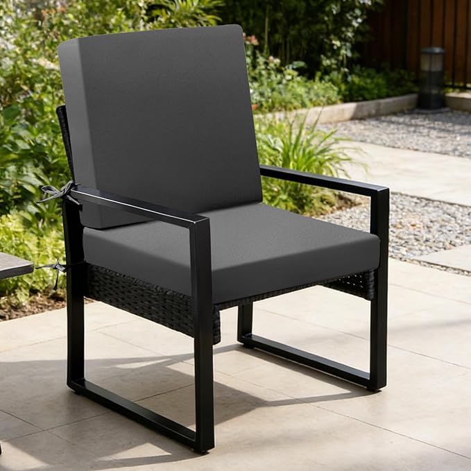Outdoor Chair Cushions Set of 2, 22x22x3 Inch Waterproof & Fade Resistant Patio Furniture Seat Cushions with Ties, Square Outdoor Dining Chair Cushions for Lawn, Garden, Deck & Yard, Dark Grey