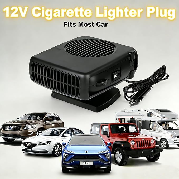 Car Heater, 12V Portable Car Heaters That Plugs Into Cigarette Lighter, 2 in1 Fast Heating and Cooling Defogger Demister for Vehicle, Car, RV, SUV