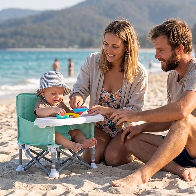 Tiny Marvels Portable Booster Seat, Foldable Baby High Chair with Removable Tray, Safety Harness & Carry Bag – for Toddlers Ages 6M-3Y, Ideal for Dining, Travel, Camping & Family Time