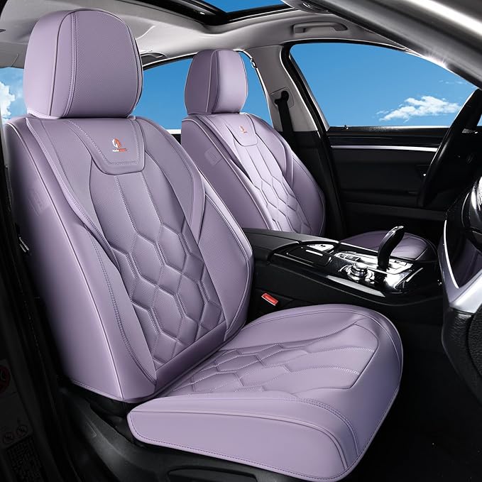 Huidasource Leather Car Seat Covers Full Set, Full Coverage Universal Fit for Most Cars SUVs Trucks, Easy Install with Velcro, Airbag Compatible, Retains Seat Functions & Cupholders, Purple