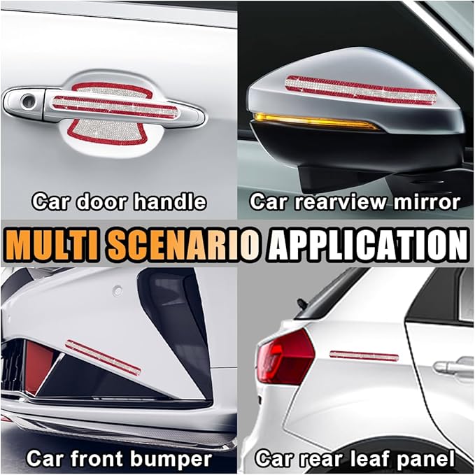 10PCS Bling Car Door Handle Anti-Scratch Sticker, Bling Car Door Handle Sticker, Universal Car Doors Handles Protective Cover, Shiny Rhinestone Auto Decor Accessories for Women (White&Red)
