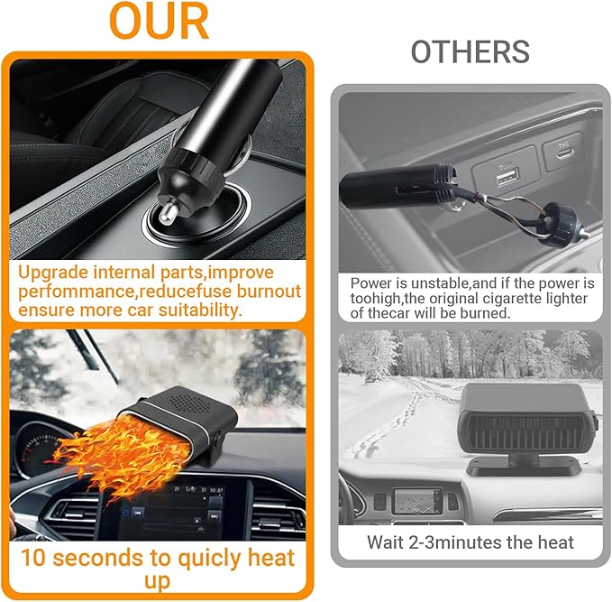 150W Portable car heater Fan, 12V Dual Mode Heater and Cooler with 360° Rotation for Quick Defrosting Defogging, for Car Truck Van SUV