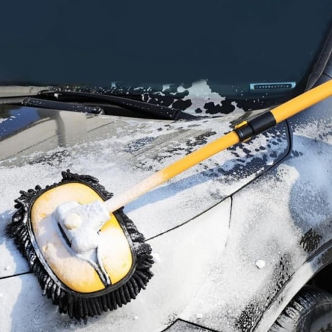 57'' Car Wash Brush with Long Handle Chenille Microfiber Car Wash Kit, Mitt Retractable Bent Pole Car Wash Brush for Cars RV Truck Boat (Ginger)