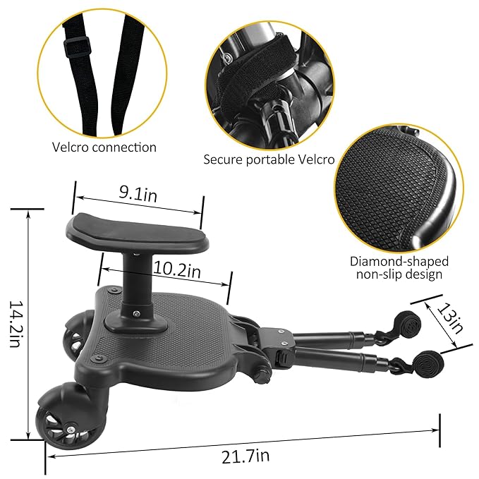 2025 New-Universal Stroller Board with Detachable Seat, 2in1 Sit and Stand Stroller Glider Board for Most Strollers, Holds Children Up to 55 LBs Stroller Connectors Standing Board