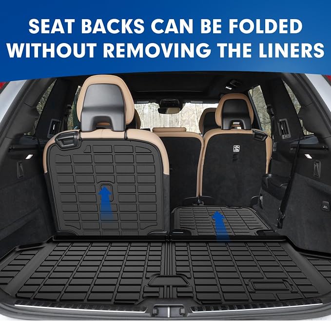Mixsuper Cargo Liner for Volvo XC90 2016-2024 2025 2026, All Weather Trunk Mat Backrest Mat TPE Back Seat Cover Protector for XC90 Accessories
