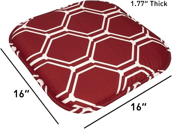Sweet Home Collection Chair Cushion Memory Foam Pads Honeycomb Pattern Slip Non Skid Rubber Back Rounded Square 16" x 16" Seat Cover, 6 Pack, Mirage Wine/White
