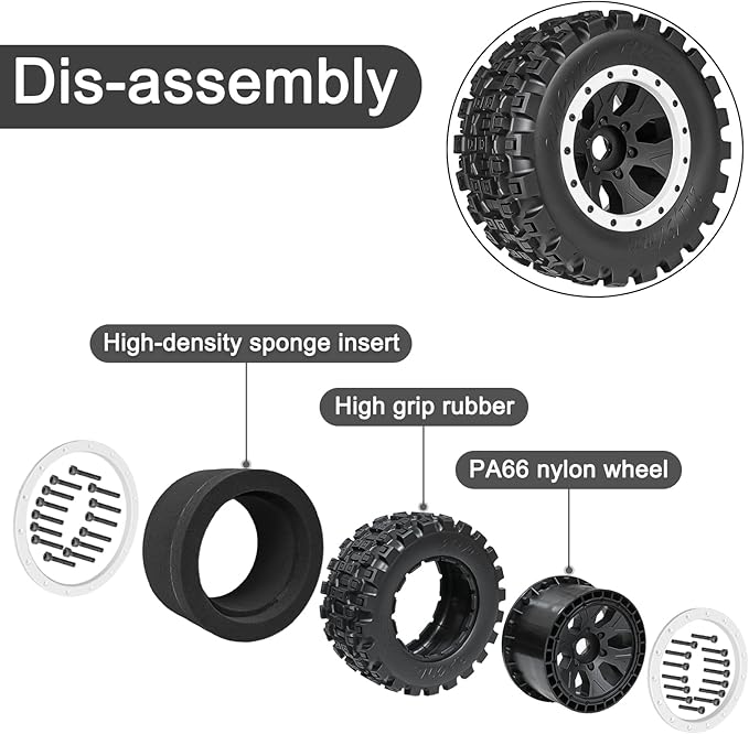 1/5 RC Tires and Wheels for Traxxas 1/5 X-MAXX 8S Arrma 1/5 Kraton 8S 1/5 Outcast 8S, RC Monster Truck Tires 24mm Hex Wheels (4PCS, White)