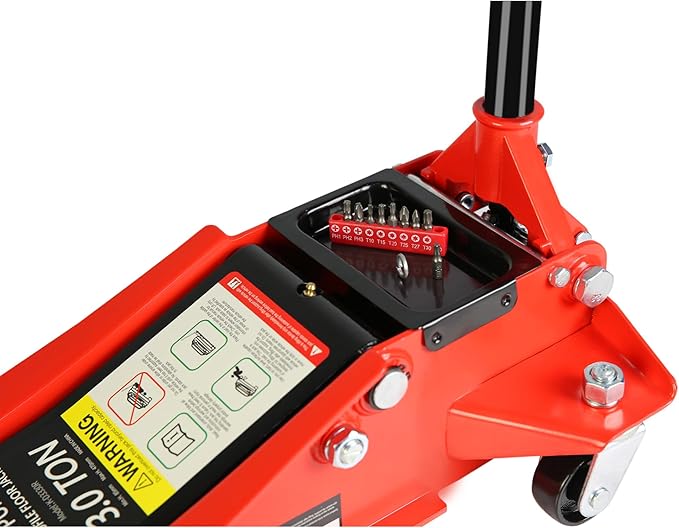 Pro Steel 3 Ton Low Profile Racing Floor Jack - Dual Pistons Quick Lift Pump, Red Heavy Duty Hydraulic Jack, 3.3"-18.5" Lift Range, 6600 lb Capacity