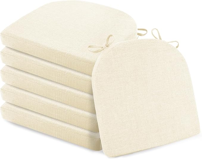 Basic Beyond Chair Cushions for Dining Chairs 6 Pack, Kitchen Chair Cushions with Ties and Non Slip Backing, 16 x 16 inches Chair Pads for Dining Chairs (Beige)
