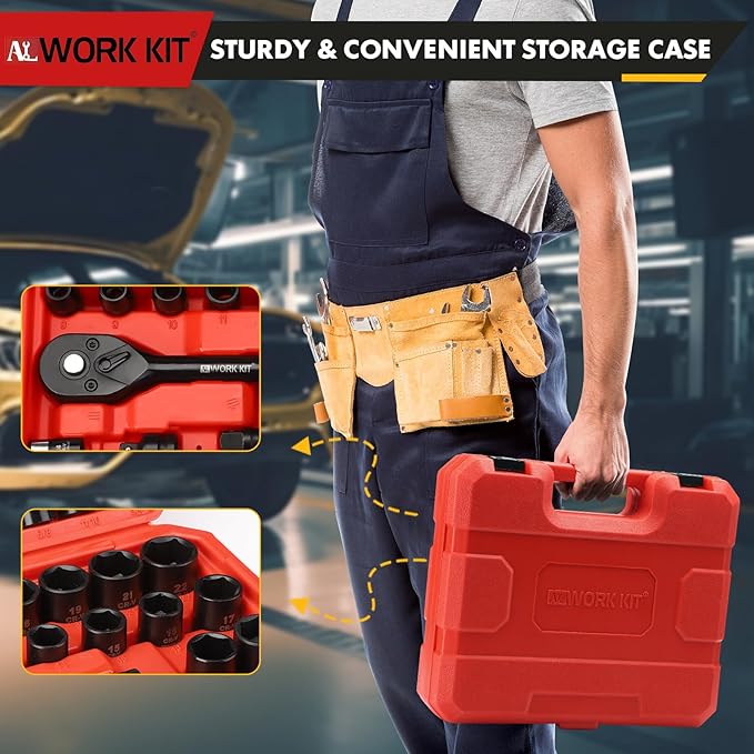 Mechanics Tool Set 111Pcs, Metric(8-15mm) & SAE(5/16"-3/4") Socket Set, CR-V Deep & Shallow Socket Kit with Quick Release Ratchet, Drive Adapters, Universal Joint, Hex Key Set & Bit Set