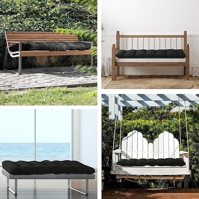 IPYNBAP Outdoor Bench Cushion, 48x18x5 Inch, Waterproof Bench Cushion for Outdoor/Indoor Furniture, Tufted Patio Bench Seat Cushion, Fade Resistant Outdoor Cushions for Porch Swing Couch, Black