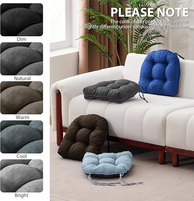 IASEAHK Chair Cushions for Dining Chairs, Seat Cushions for Kitchen Chairs, Indoor Seat Cushions with Ties, Tufted Foam Chair Pads, Non Slip Chair Cushions Set of 6, 15.5" x 15.5" x 4", Dark Grey