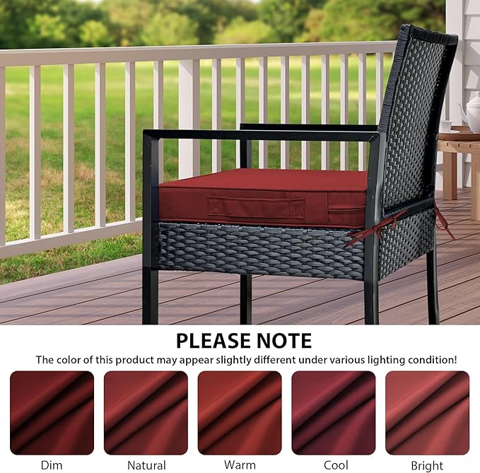 IPYNBAP Outdoor Chair Cushions Set of 4 -Waterproof Outdoor Seat Cushions for Patio Furniture, Patio Chair Cushion with Handle and Ties, Out Door Chair Pads,17x16x2-Square, Burgundy