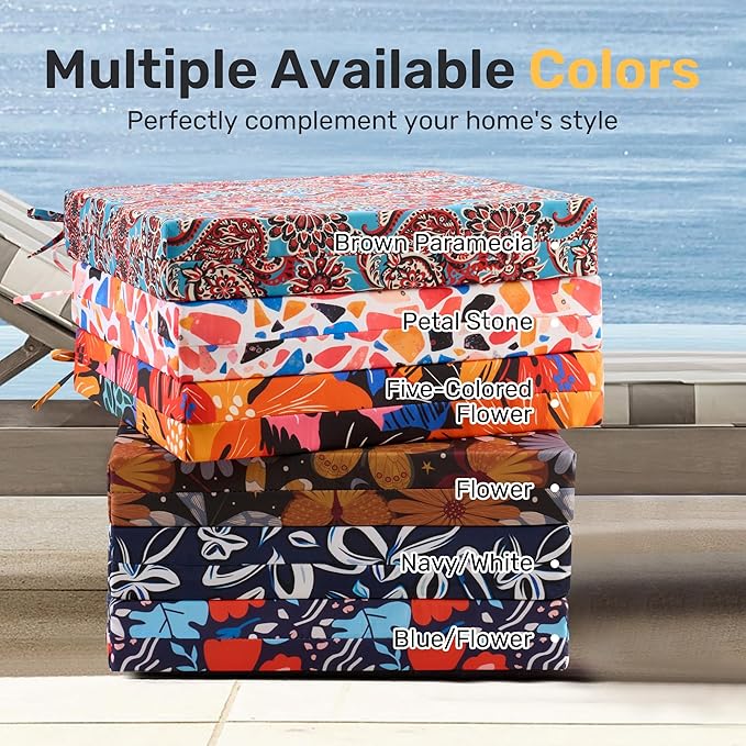 UNIKOME Outdoor Chair Cushions Pack of 4, Water Resistant Patio Cushions with Ties, High Density Sponge Filling Square Corner Seat Cushions for Outdoor Furniture, 18.5"*16"*3", Colored Flower