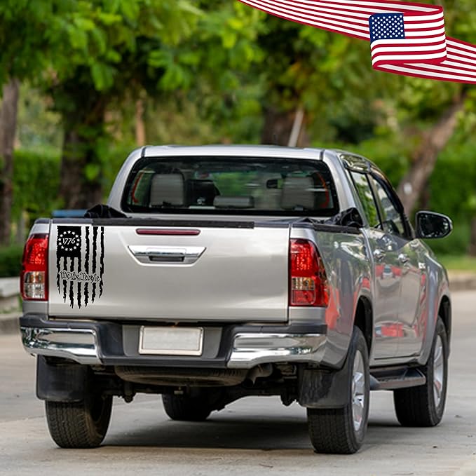 GRITKULTURE We The People Distressed American Flag Decal Vinyl for Trucks, Cars, Tailgate, Windows Preamble of The US Constitution fits Most Pickup Trucks-Rear USA Flag Car Sticker (Black)
