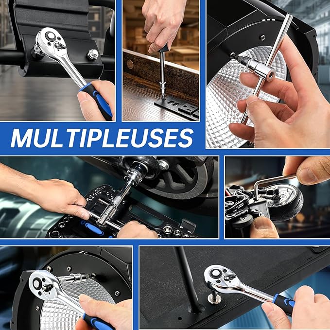 Automotive Tool Set - 108pcs Pearl Nickel Mechanics 72-Tooth Ratchet Socket Set for Car Repair, 1/2" & 1/4" Drive Set, Heat-Treated Alloy Steel The Latest Technology Metric Car Tool Set