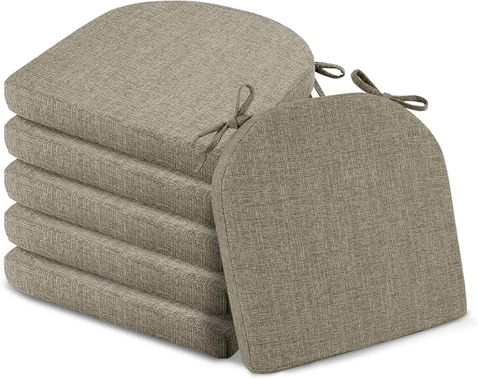 Basic Beyond Chair Cushions for Dining Chairs 6 Pack, Kitchen Chair Cushions with Ties and Non Slip Backing, 16 x 16 inches Chair Pads for Dining Chairs (Khaki)