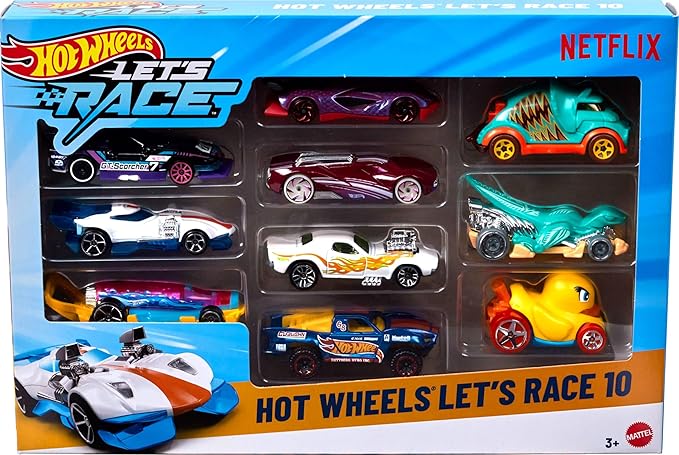 Hot Wheels Toy Cars & Trucks, Let’s Race 10-Pack, Set of 10 1:64 Scale Vehicles from The Animated Netflix Show for Play or Display (Styles May Vary) (Amazon Exclusive)