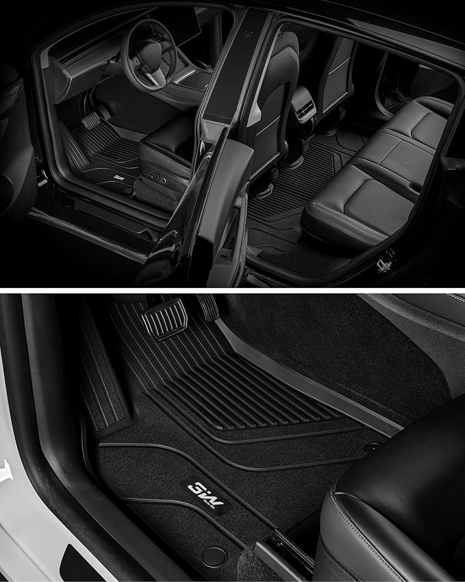3W Tesla Model Y Floor Mats 2020-2024 2025(Not for Juniper), Cargo Liners & Frunk & Seatback Protector Mats,TPE Custom Fit All Weather, Full Set, Accessories 5-Seater