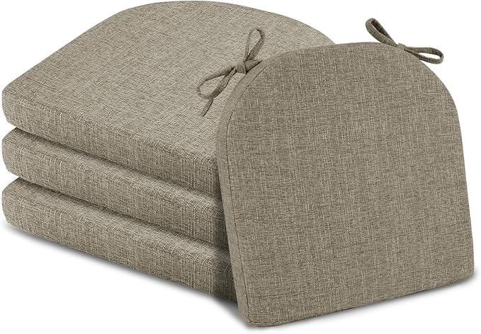 Basic Beyond Chair Cushions for Dining Chairs 4 Pack, Kitchen Chair Cushions with Ties and Non Slip Backing, 16 x 16 inches Chair Pads for Dining Chairs (Khaki)