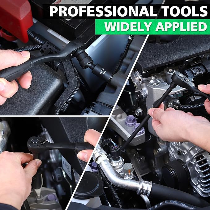 1/4" Drive Impact 56-Piece Socket Set, Standard SAE (5/32 to 9/16 inch) & Metric (4-15mm), 6 Points, CR-V, 1/4-Inch Drive Ratchet Handle, Drive Extension Bar & Impact Universal Joint with Case